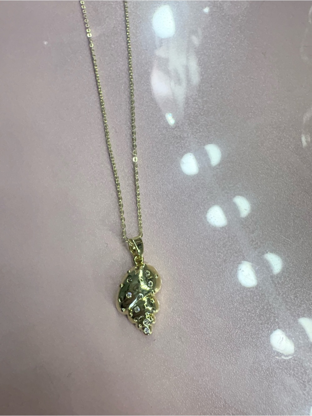 Gold fill Shell Pendant Necklace with Crystals - Women Jewelry